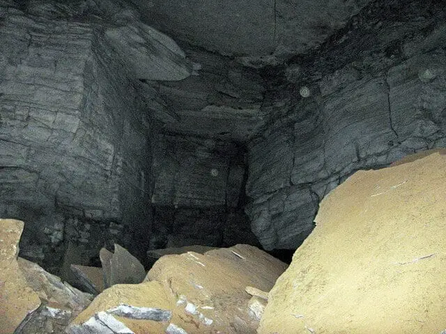 Breakout chamber with large boulders on the floor in Mammoth Cave KY US