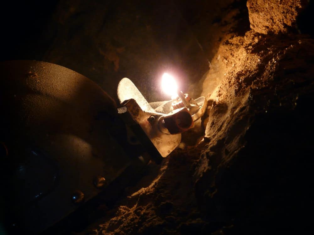 Photo of burning carbide headlamp